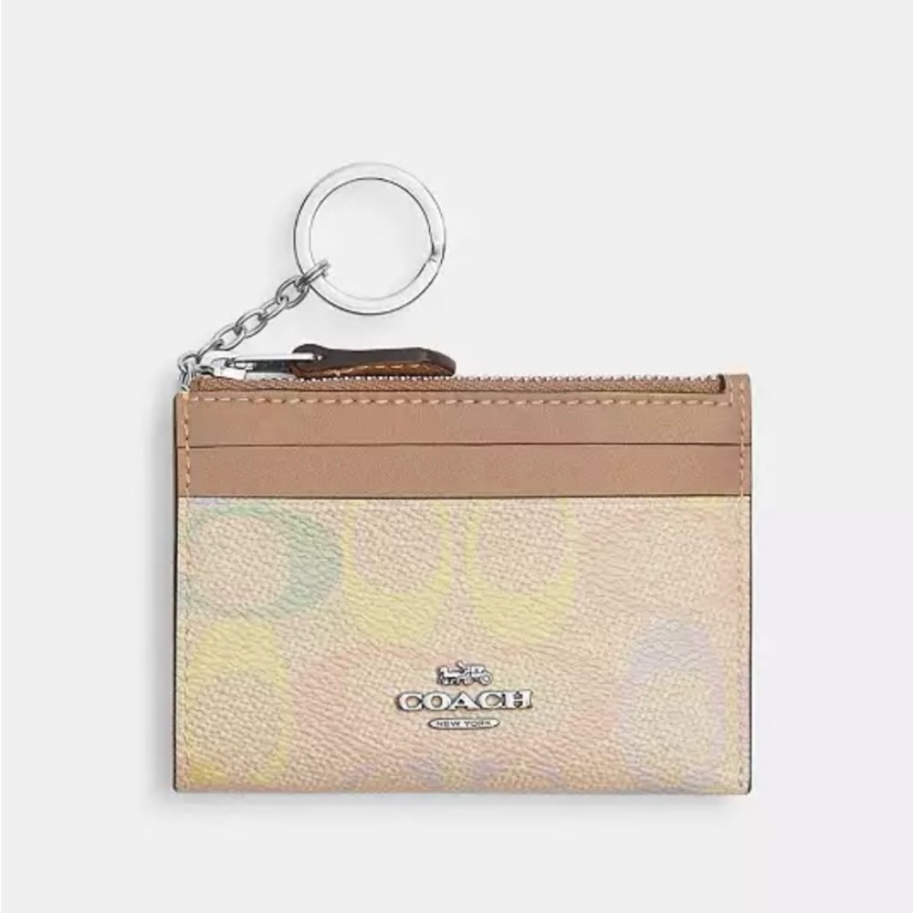 NWT Coach Mini Skinny ID Case In Rainbow Signature Canvas